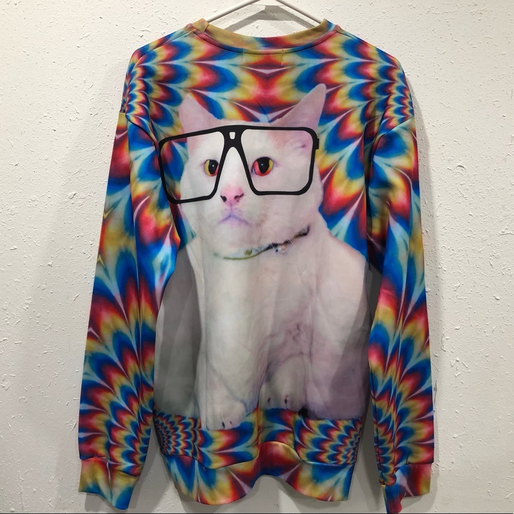 Sunglasses Cat Colorful Kitty Tripping Sweatshirt - Picture 7 of 9